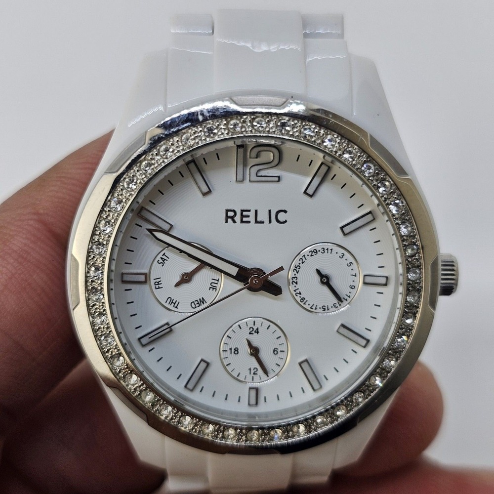 Relic Watch Women 38MM White Dial‎ Day Date White Band 6" Wrist New Battery - Picture 2 of 12